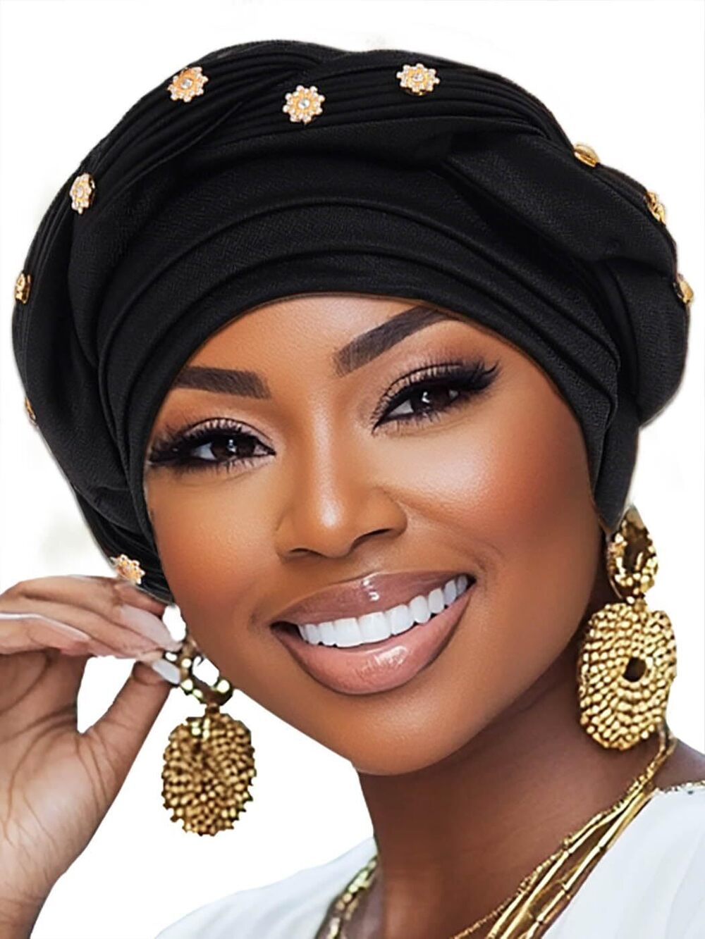 4606 African Turban Pre-Tied Twisted Headwrap Rhinestone Soft Stretchy Head